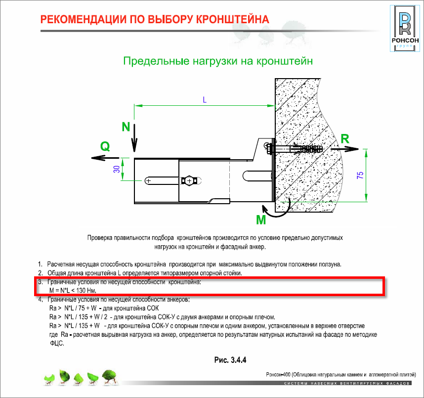 Рекомендации в АТР Ронсон по несущей способности кронштейна